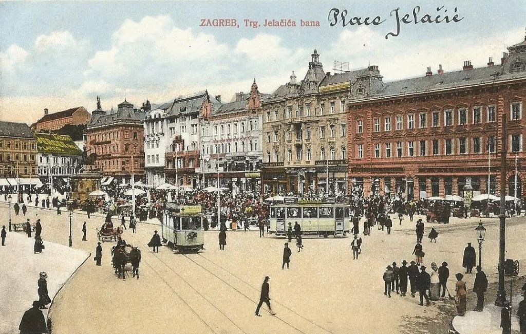 Trg bana Jelačića oko 1910. godine, razglednica